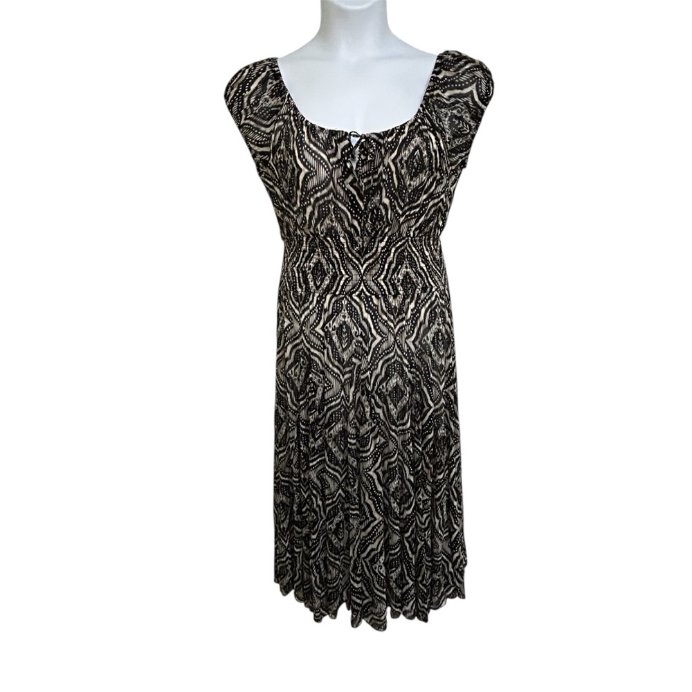 NWT Chelsea & Theodore Mesh Dress Midi Tan & Black Geometric Maxi Sz Large